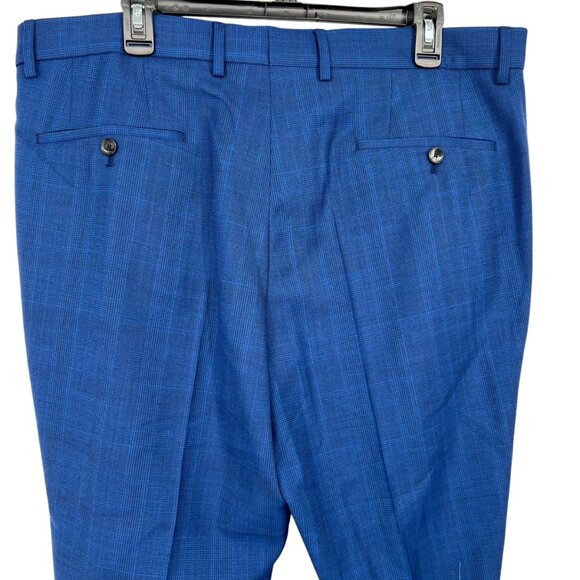 Hugo Boss Fine Check Dress Pants Wool Blend Tailored Fit Blue Mens Waist 39 NWOT - Picture 4 of 9